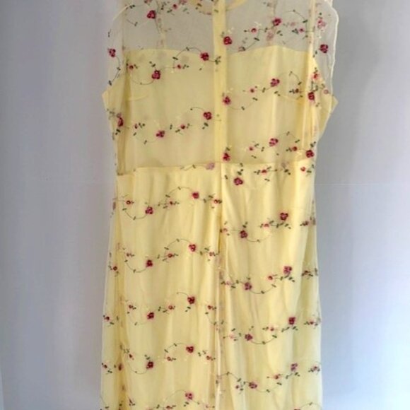 Angela 1X Shift Dress Yellow Sheer Boho Feminine Floral Embroider Cottage Core - Picture 5 of 7